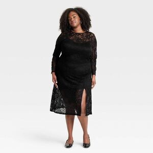 A New Day - Women's Long Sleeve Midi Lace Dress - A New Day Bl Black